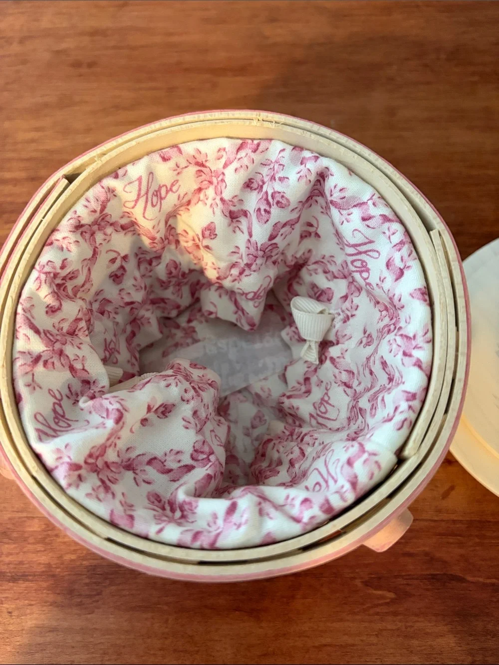 Longaberger Cream and Pink Handwoven Heart Basket